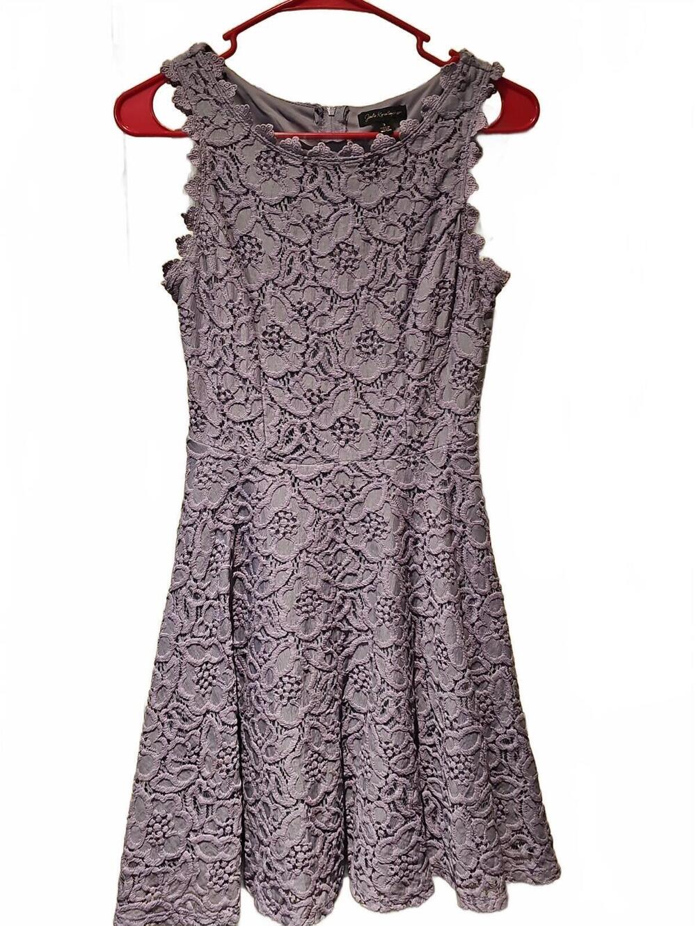 Jodi Kristopher Skater Dress Juniors Sz 3 Purple Lace Lined Fit Flare Back Zip